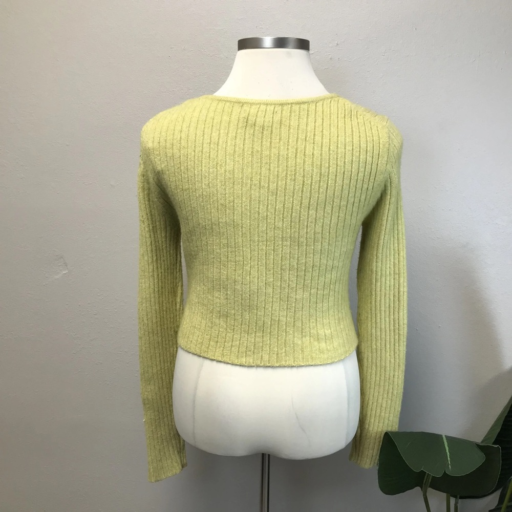 American Eagle Yellow Ribbed Button Front Cropped… - image 2